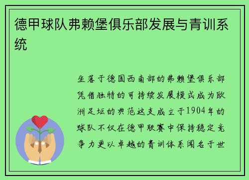 德甲球队弗赖堡俱乐部发展与青训系统